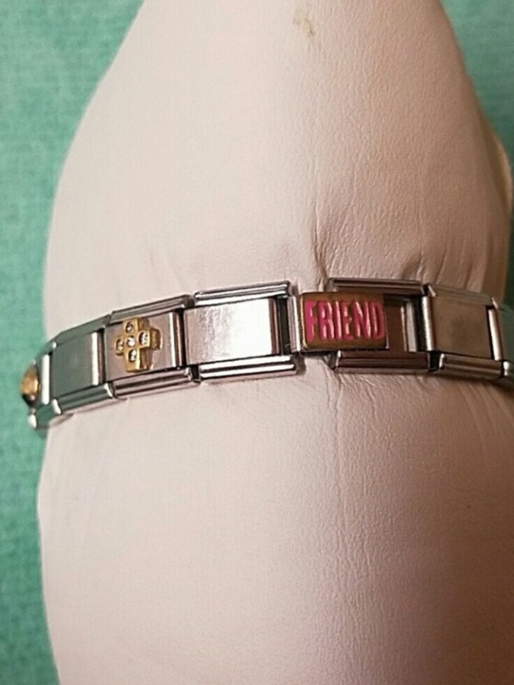 Stainless Steel Italian Link Charm Bracelet with Gold & Enamel Accents